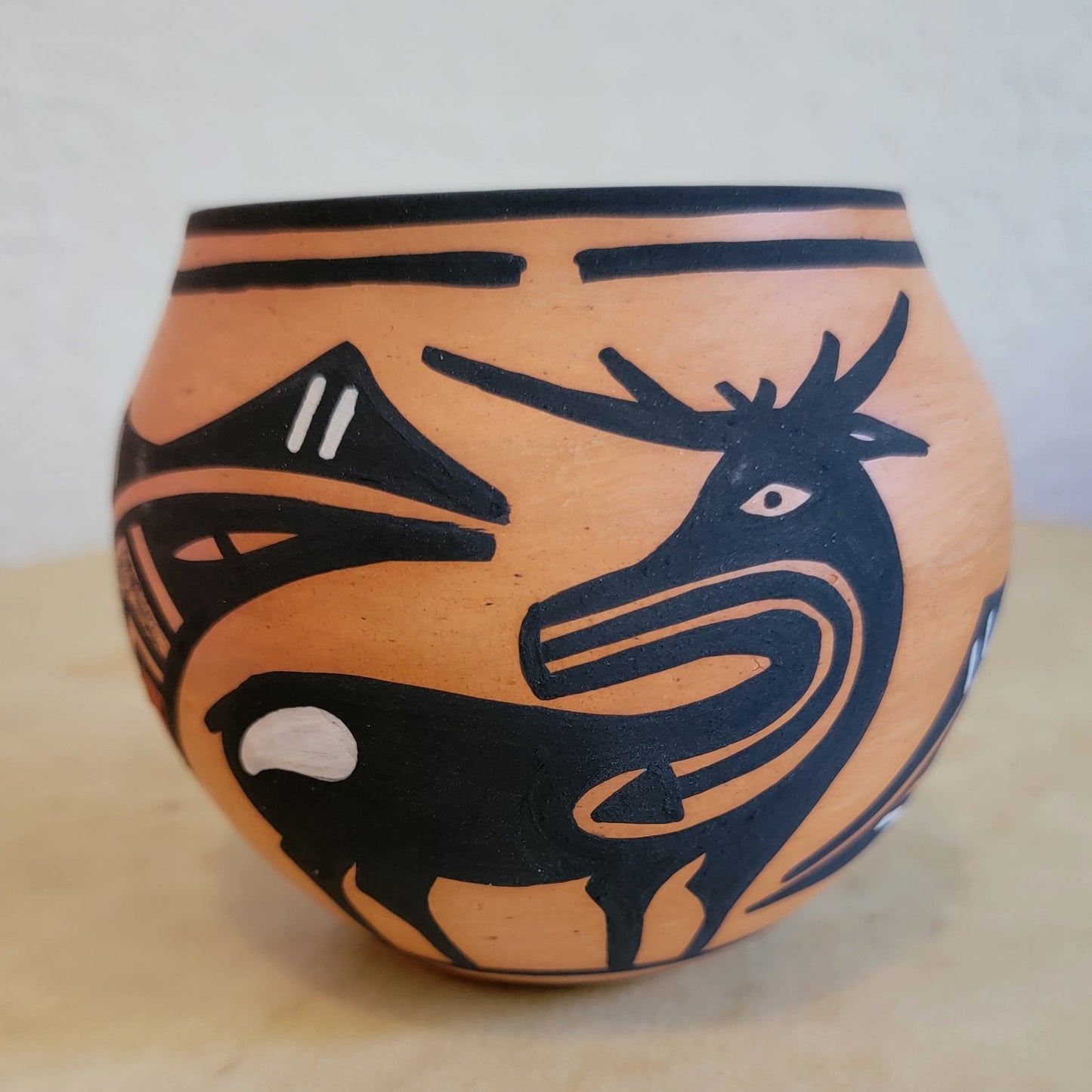 Marjorie Katsenih Zuni Pueblo Pottery Bowl w/ Deer with Heartline