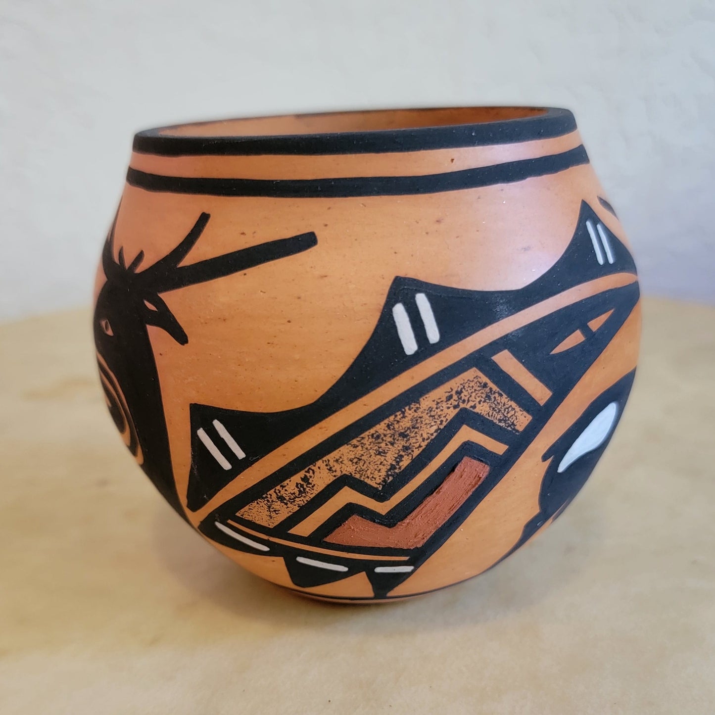 Marjorie Katsenih Zuni Pueblo Pottery Bowl w/ Deer with Heartline