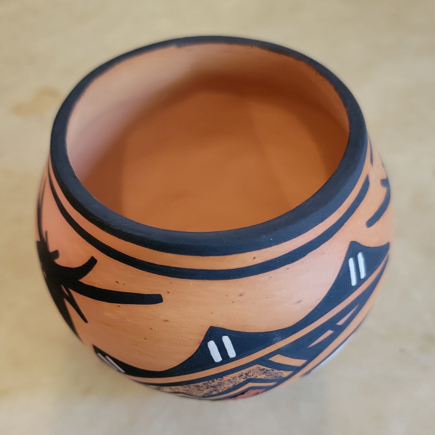 Marjorie Katsenih Zuni Pueblo Pottery Bowl w/ Deer with Heartline