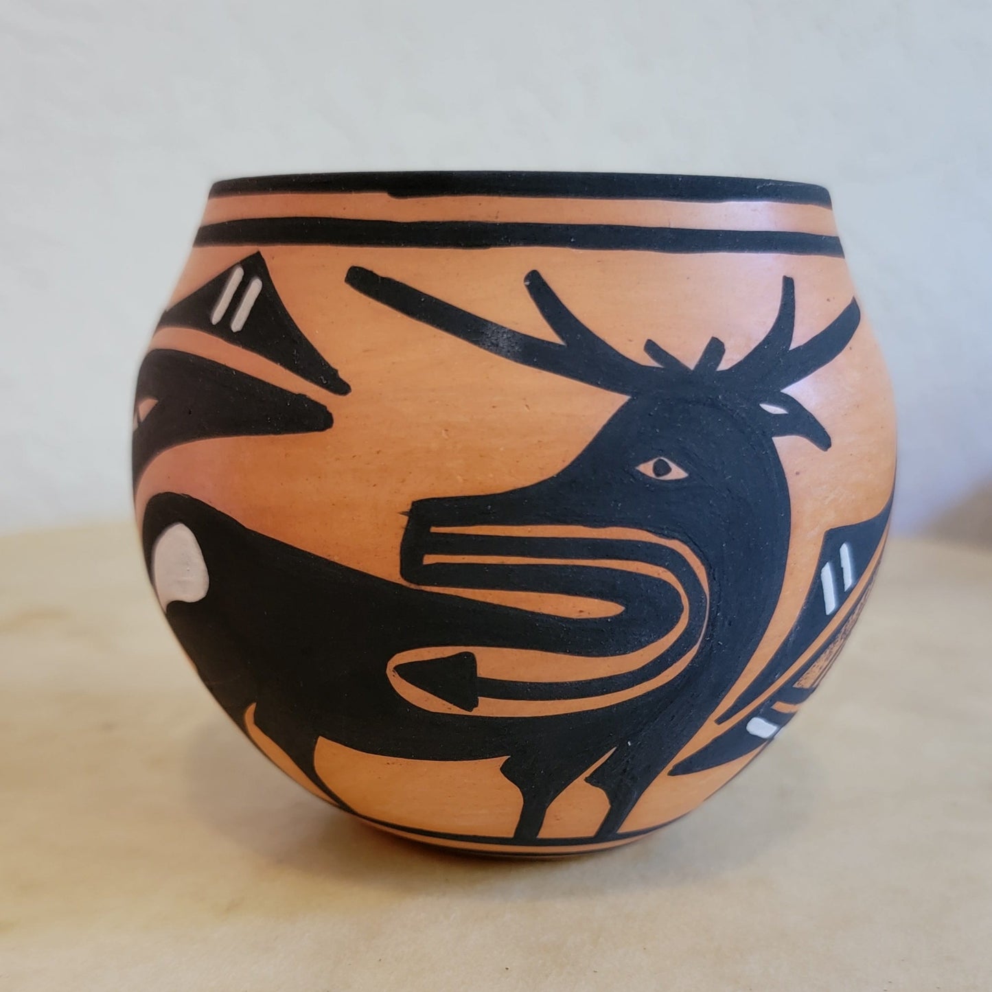 Marjorie Katsenih Zuni Pueblo Pottery Bowl w/ Deer with Heartline