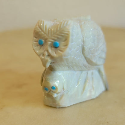 Serpentine Owl And Owlet Zuni Fetish