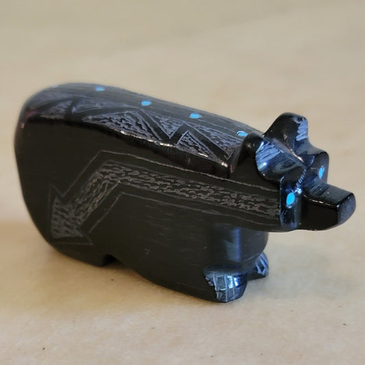 Patrick Wallace Etched Black Marble Zuni Fetish Bear