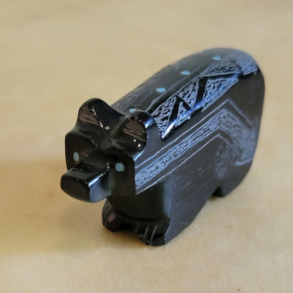 Etched Black Marble Bear Zuni Fetish