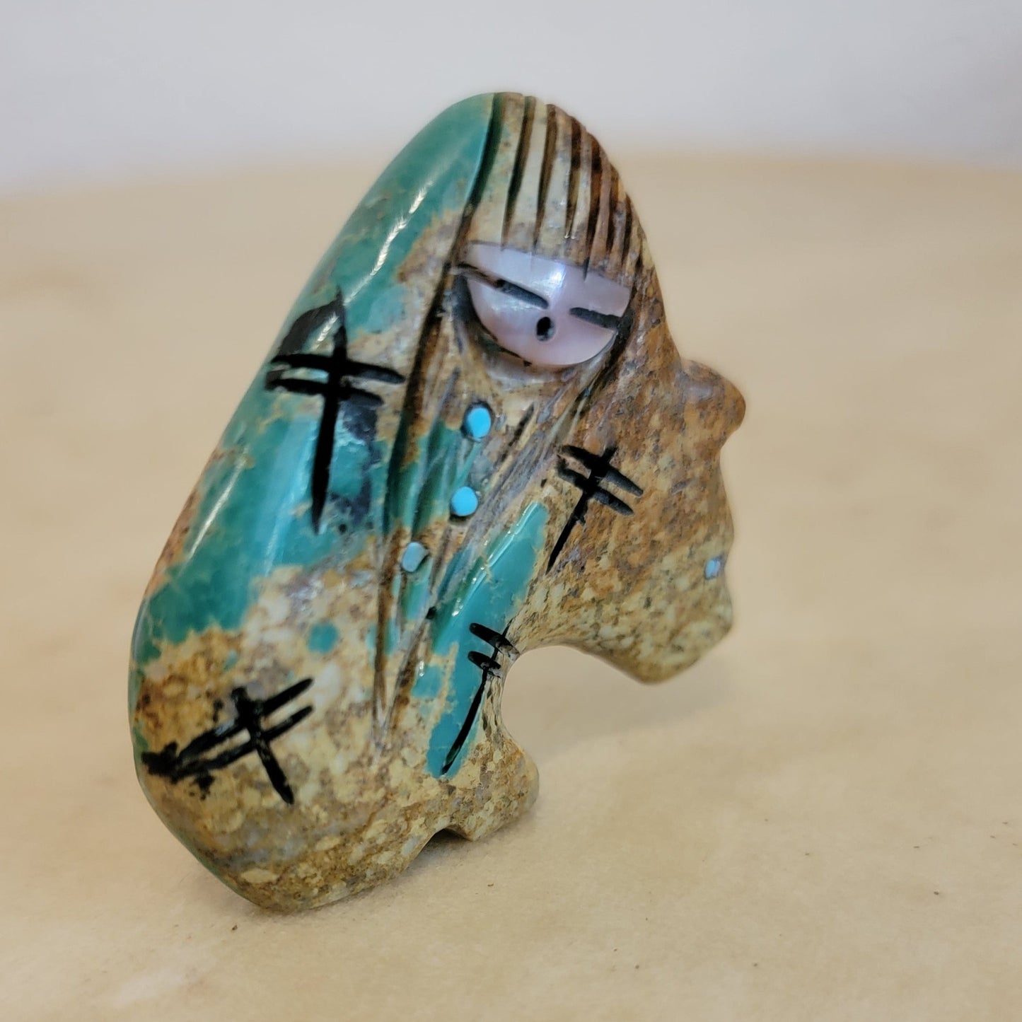 Chad Quandelacy Turquoise and Mosaic Inlay "Bearden" Zuni Fetish
