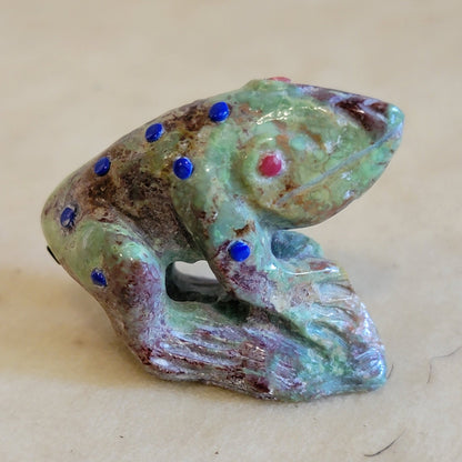 Derrick Kaamasee Turquoise Frog W/ Lapis Warts Zuni Fetish