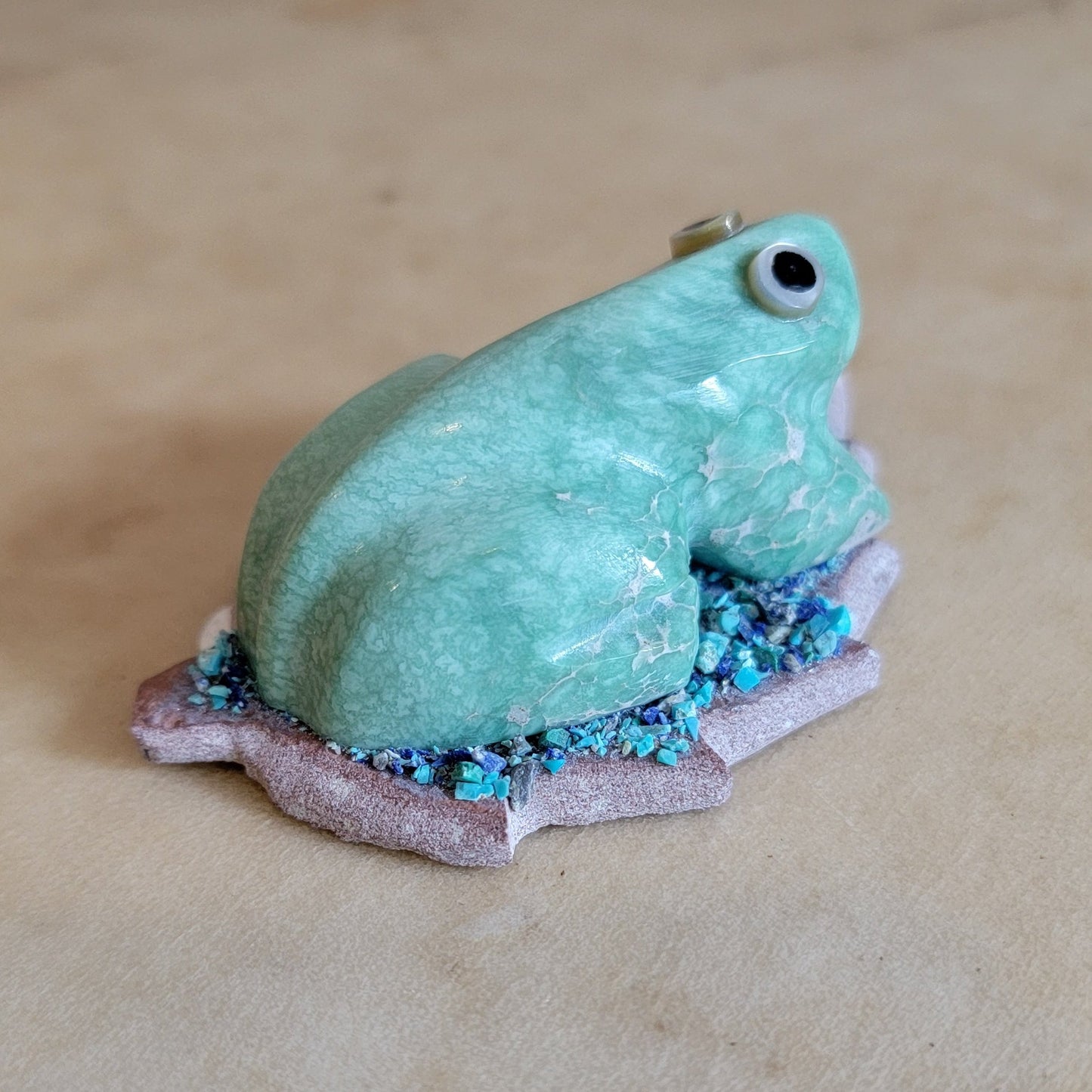 Justin Natewa Variscite Frog on Leaf Zuni Fetish