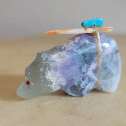 Rainbow Fluorite Bear  Zuni Fetish