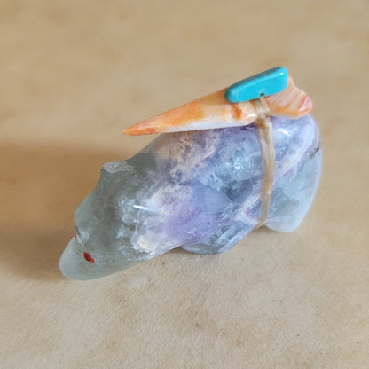 Rainbow Fluorite Bear  Zuni Fetish