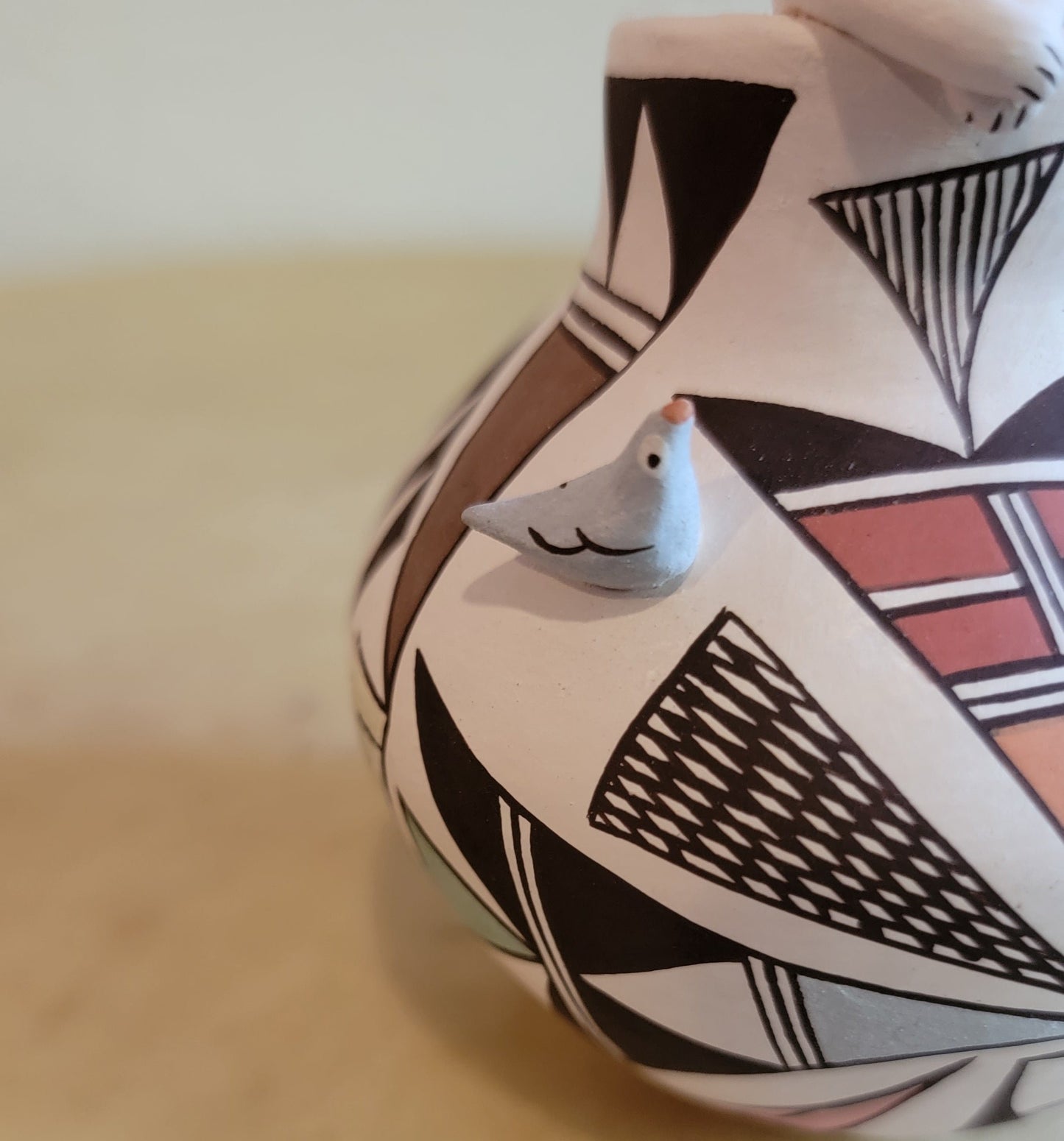 Judy Lewis Kitty Cat in Acoma Pueblo Pottery Vase with Raised Bird