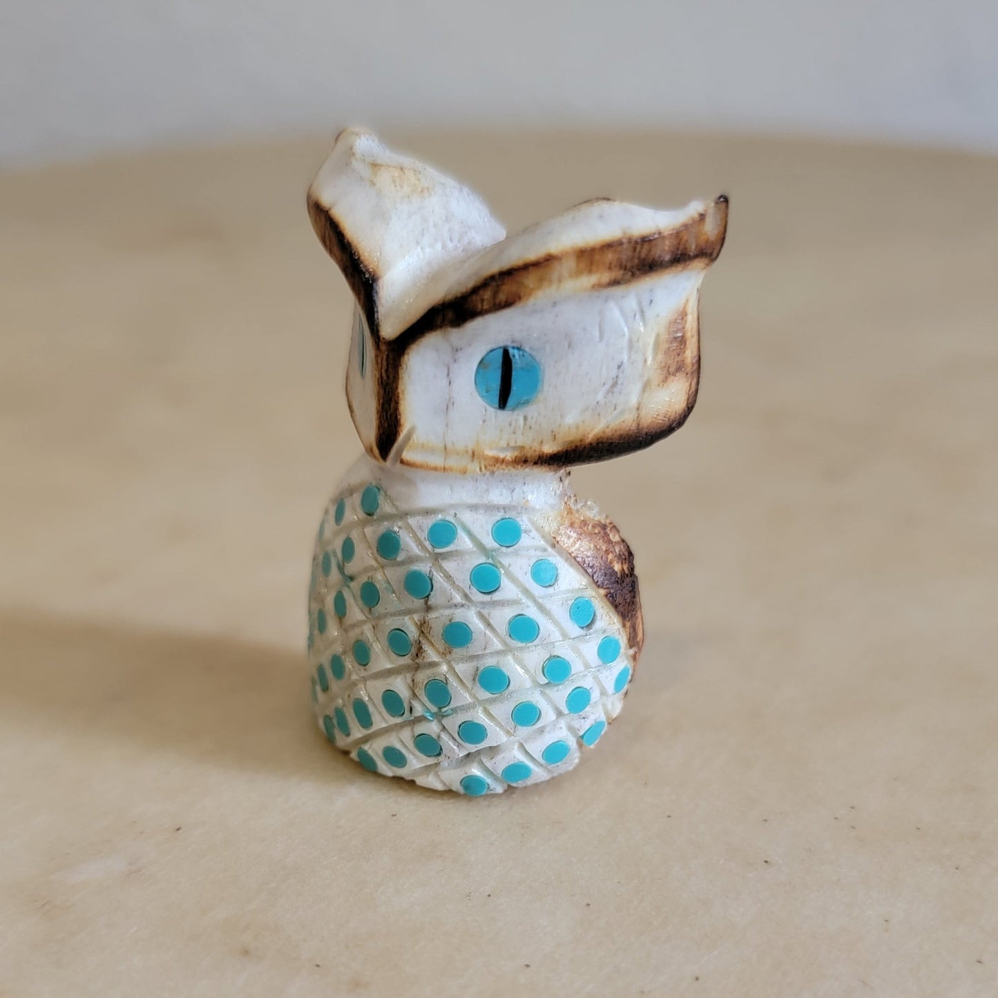 Andres Lementino Antler w/Turquoise Great Horned Owl Zuni Fetish