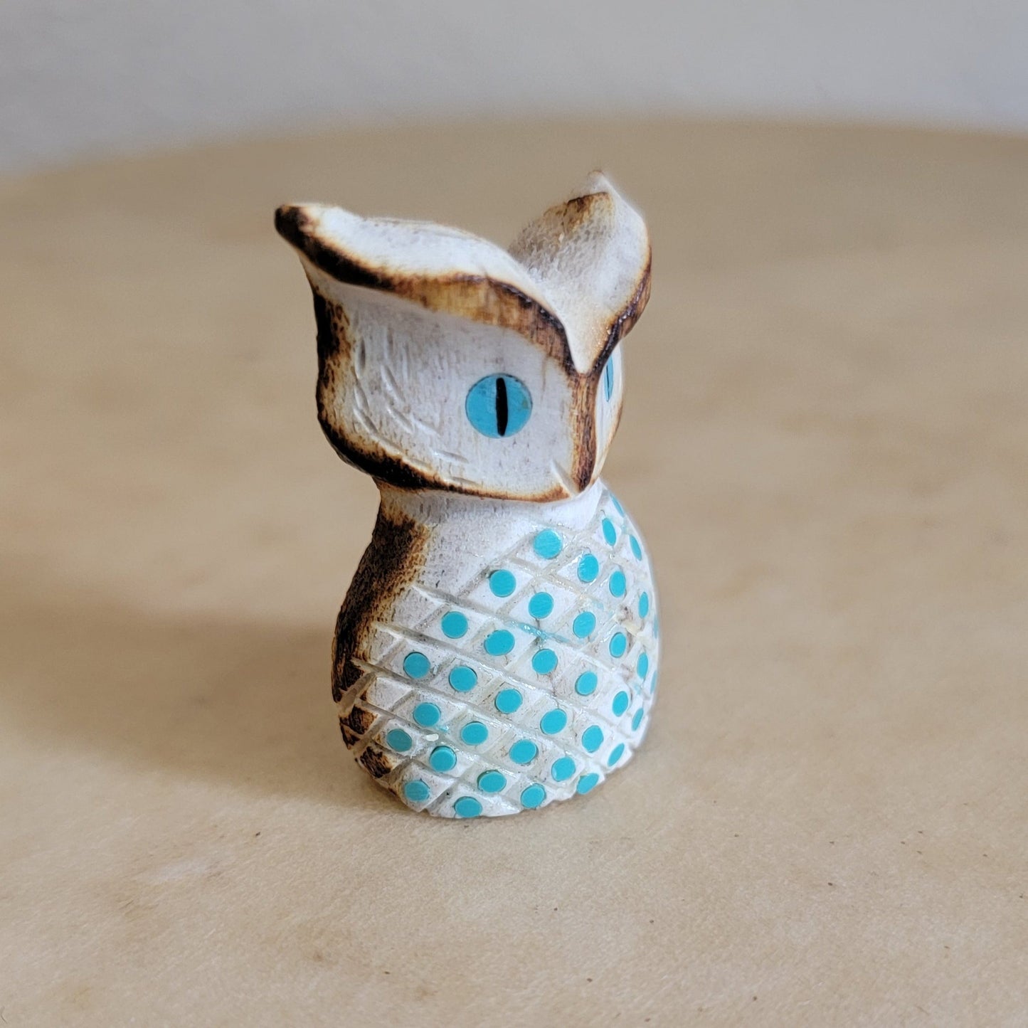 Andres Lementino Antler w/Turquoise Great Horned Owl Zuni Fetish