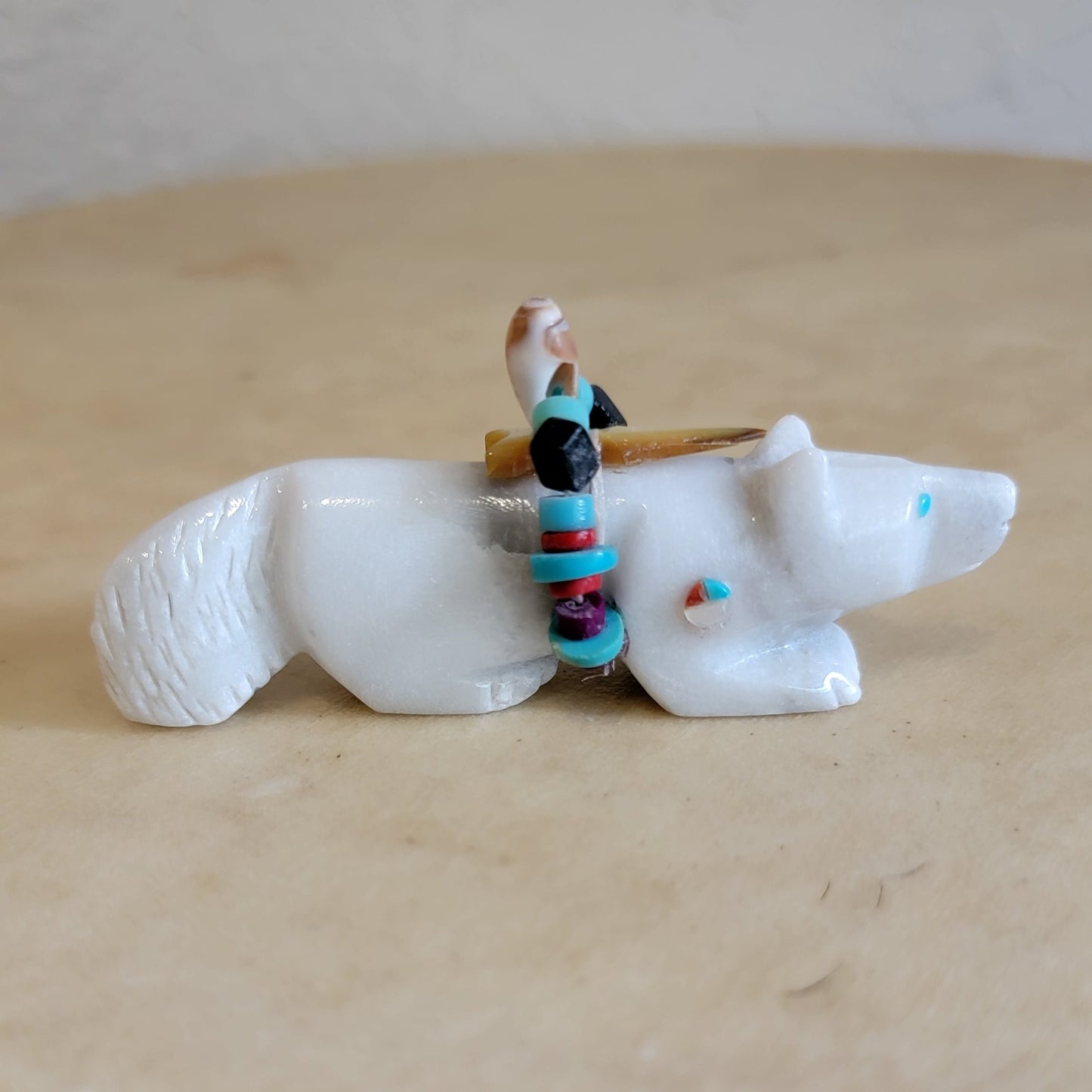 Michael Laweka White Marble Zuni Fetish Wolf