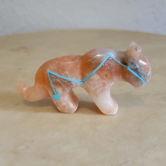 Kenric Laiwakete Sleek Alabaster Mountain Lion Zuni Fetish