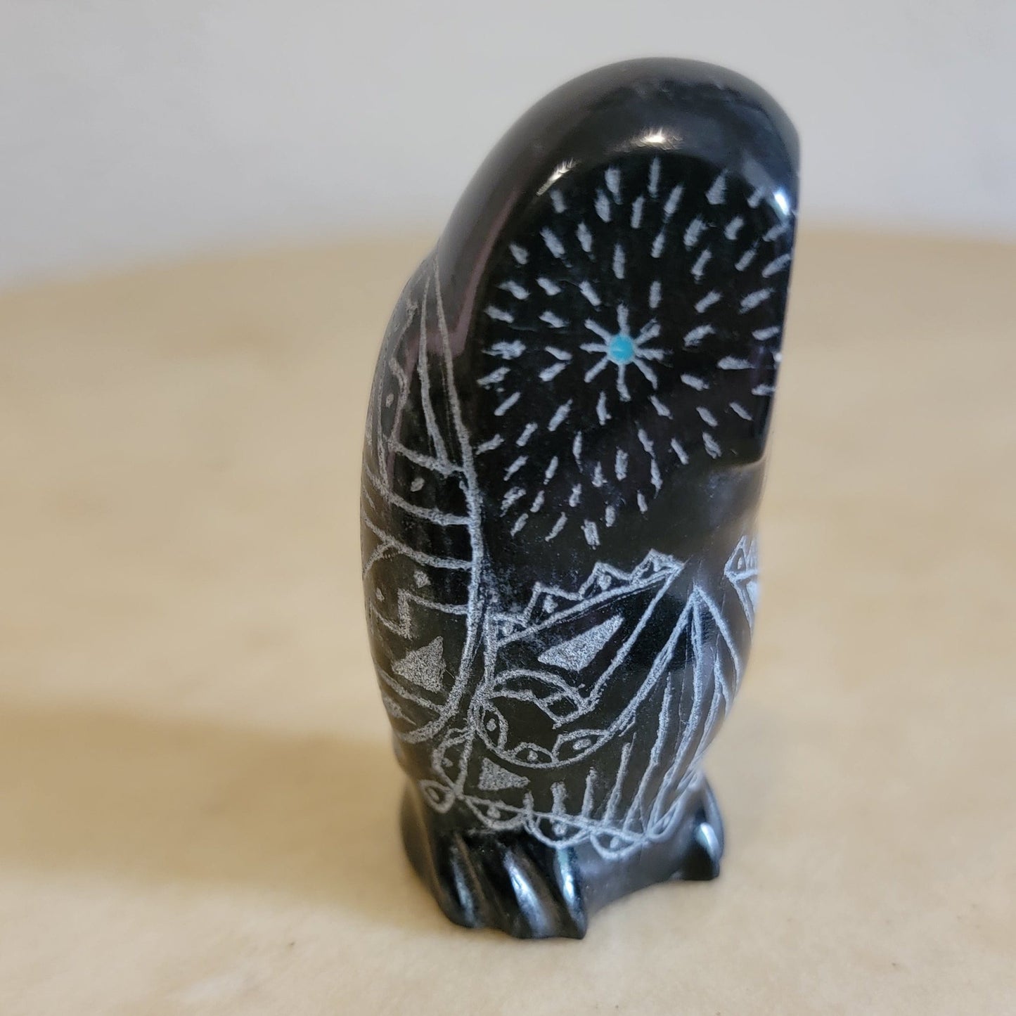 Curtis Garcia Perfect Black Marble Zuni Fetish Owl