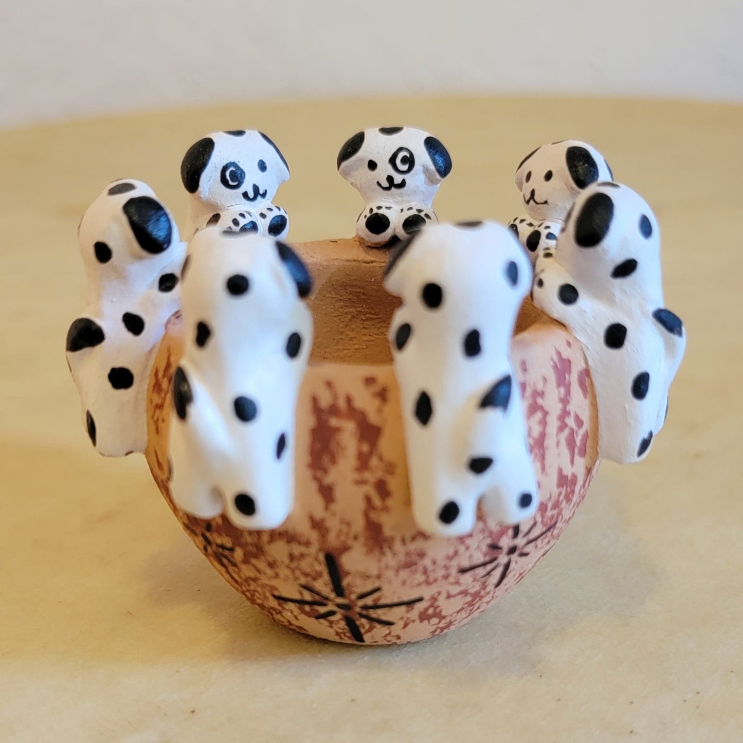 Anita Cajero Jemez Pueblo Dalmation Pups Friendship Bowl Pueblo Pottery