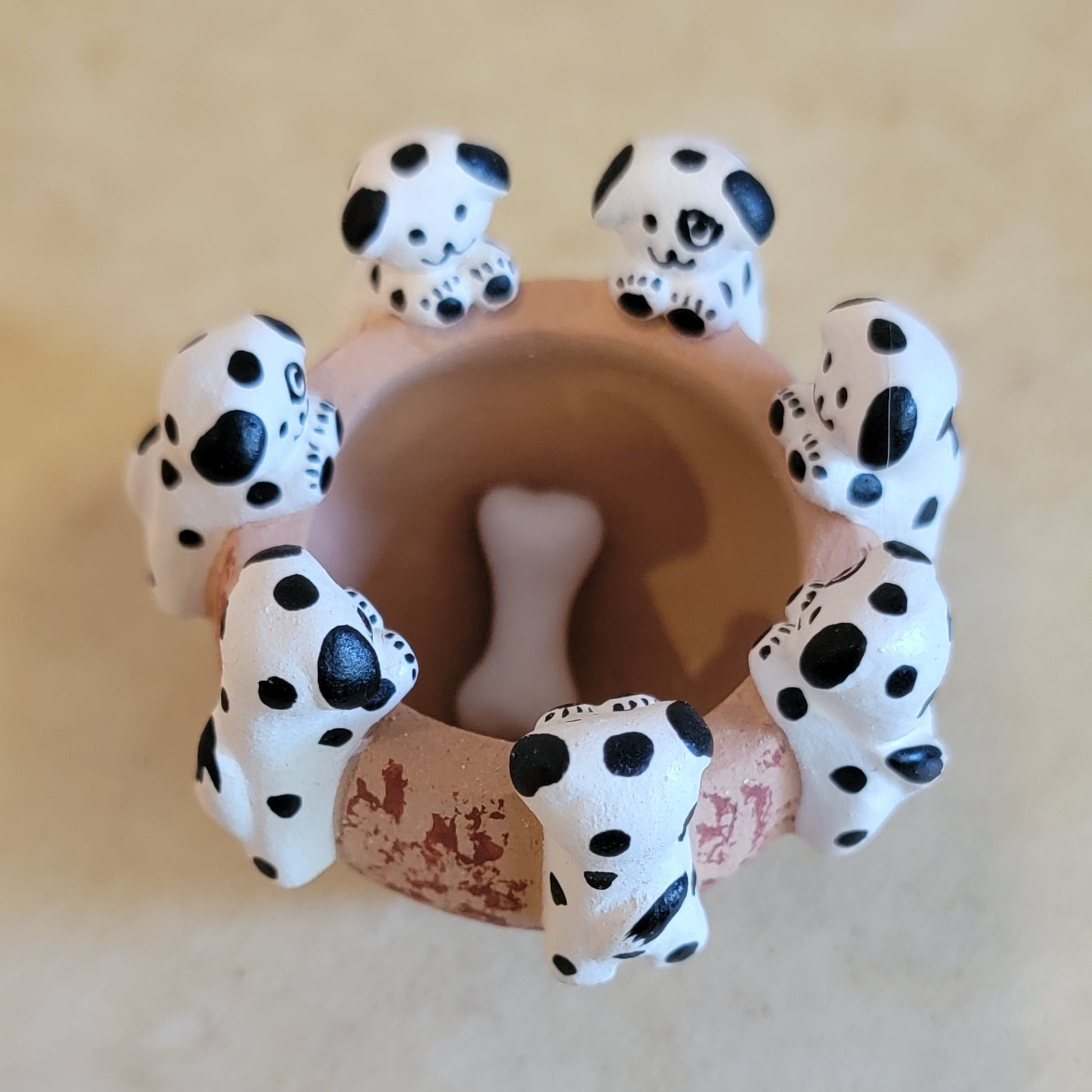 Anita Cajero Jemez Pueblo Dalmation Pups Friendship Bowl Pueblo Pottery