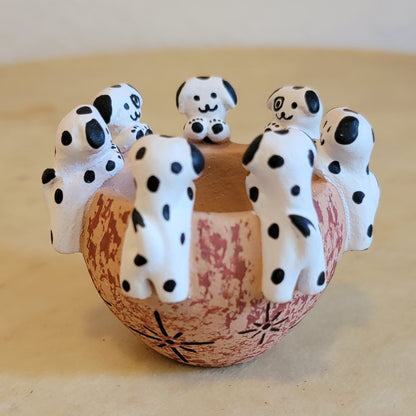 Anita Cajero Jemez Pueblo Dalmation Pups Friendship Bowl Pueblo Pottery