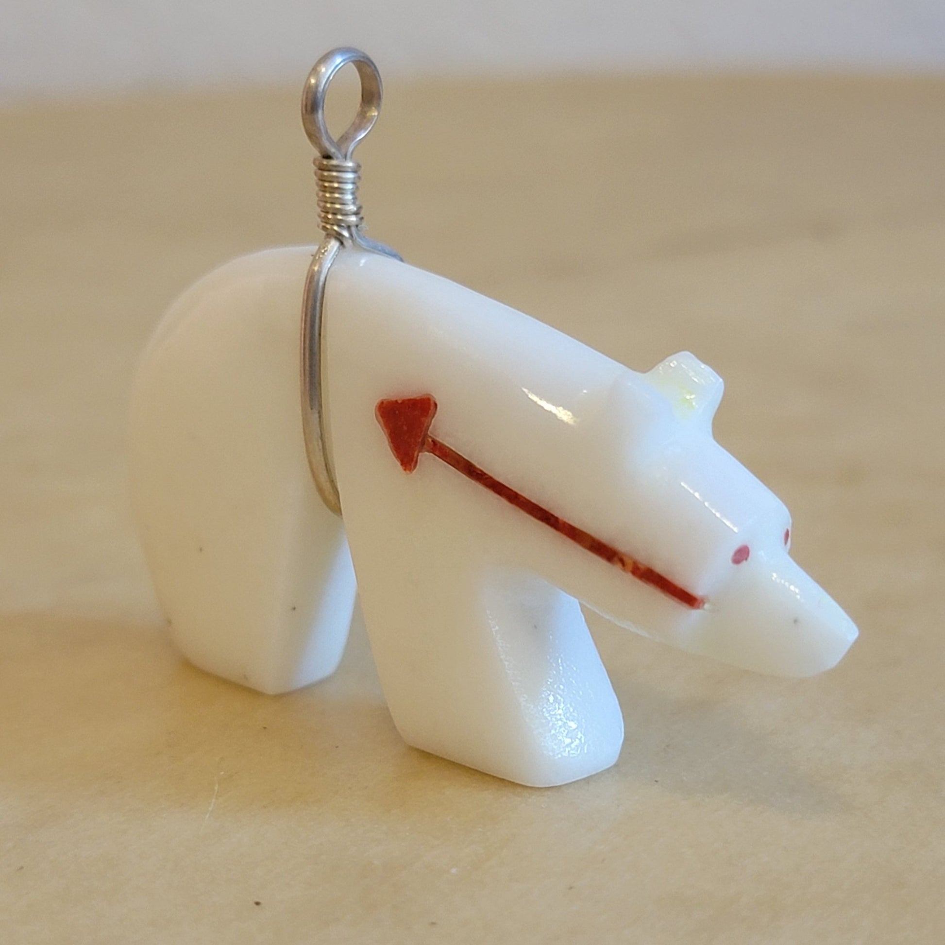 Everett Pino Sr. White Marble Bear Pendant Indian Jewelry