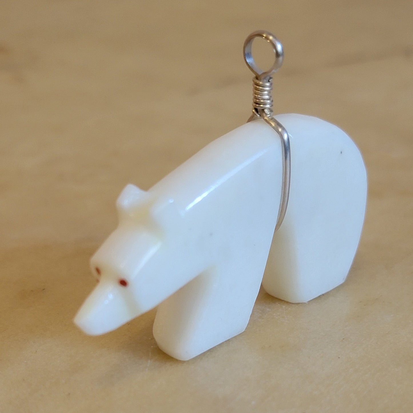 Everett Pino Sr. White Marble Bear Pendant Indian Jewelry