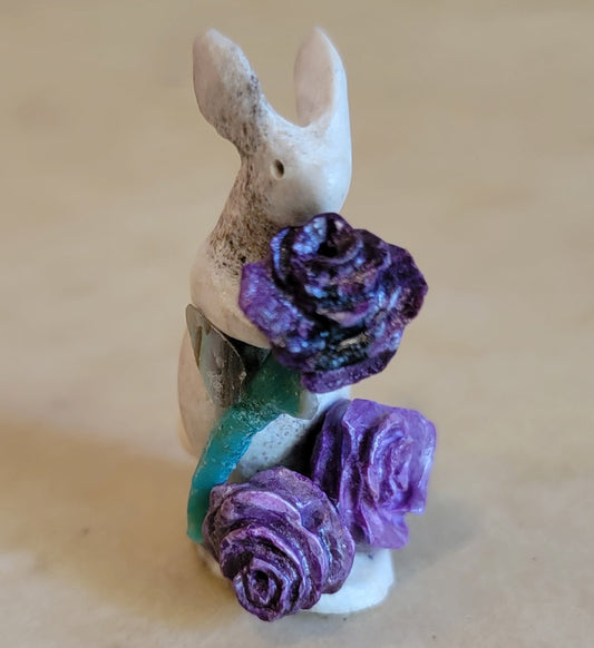 Ruben Najera antler bunny rabbit with flowers zuni fetish