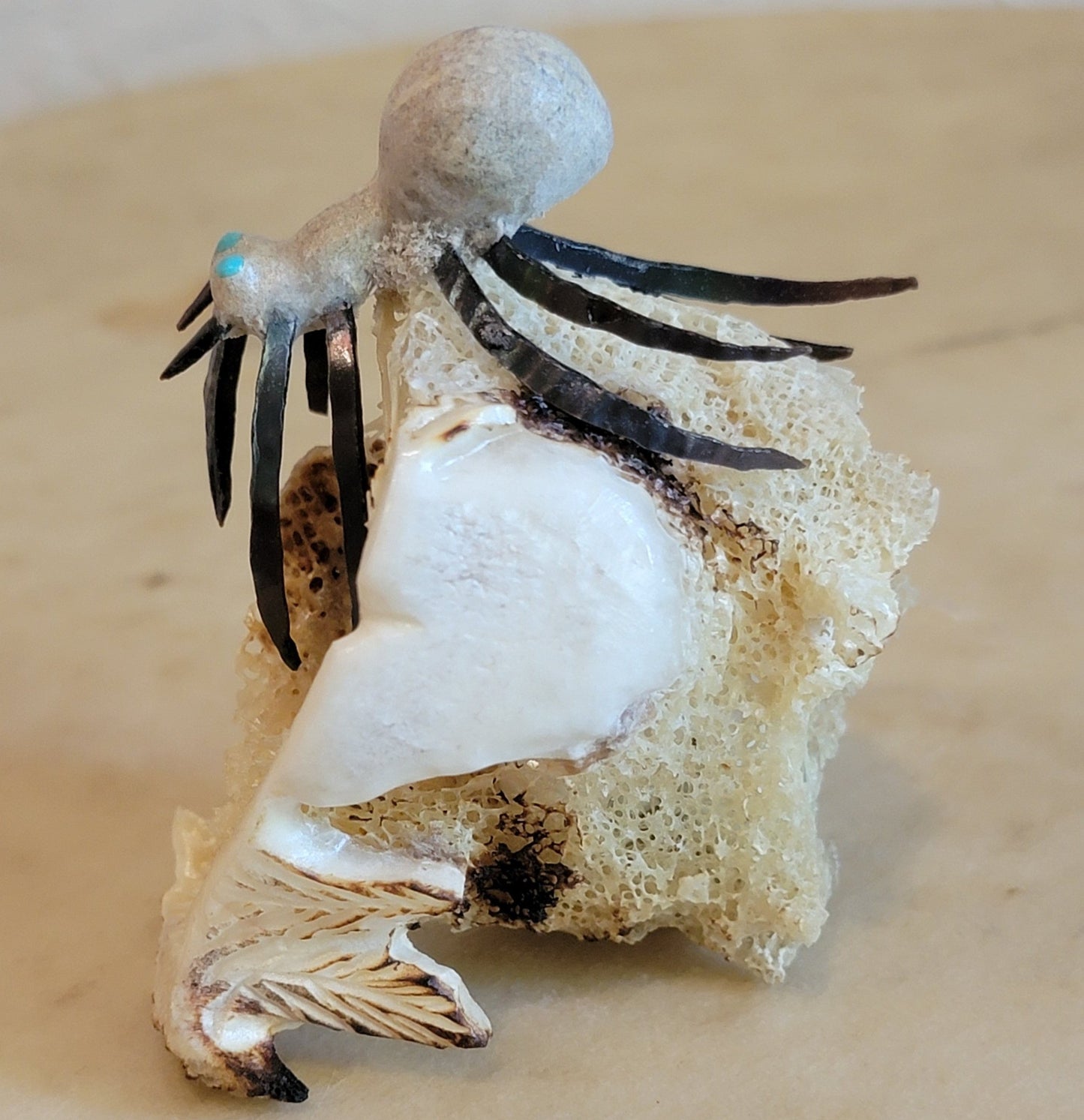 Spooky Antler Spider with Pearl Eggs Zuni Fetish