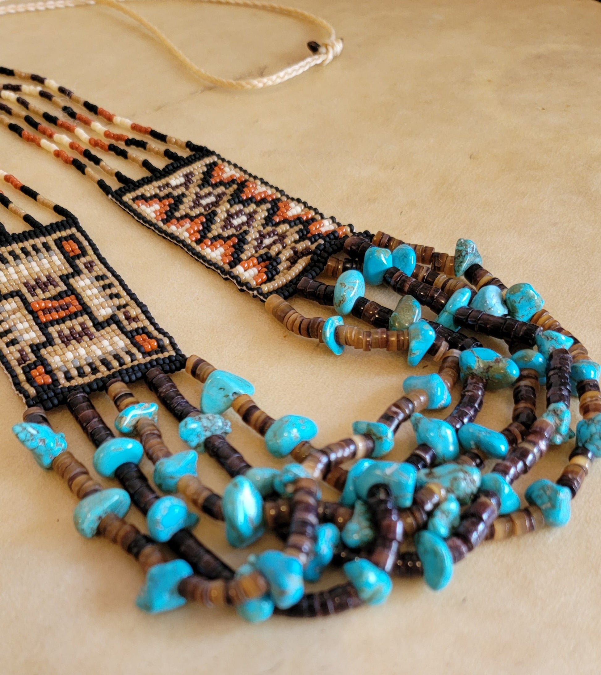 Navajo Turquoise and Beaded Rugs Unique Indian Beadwork Necklace Jewelry