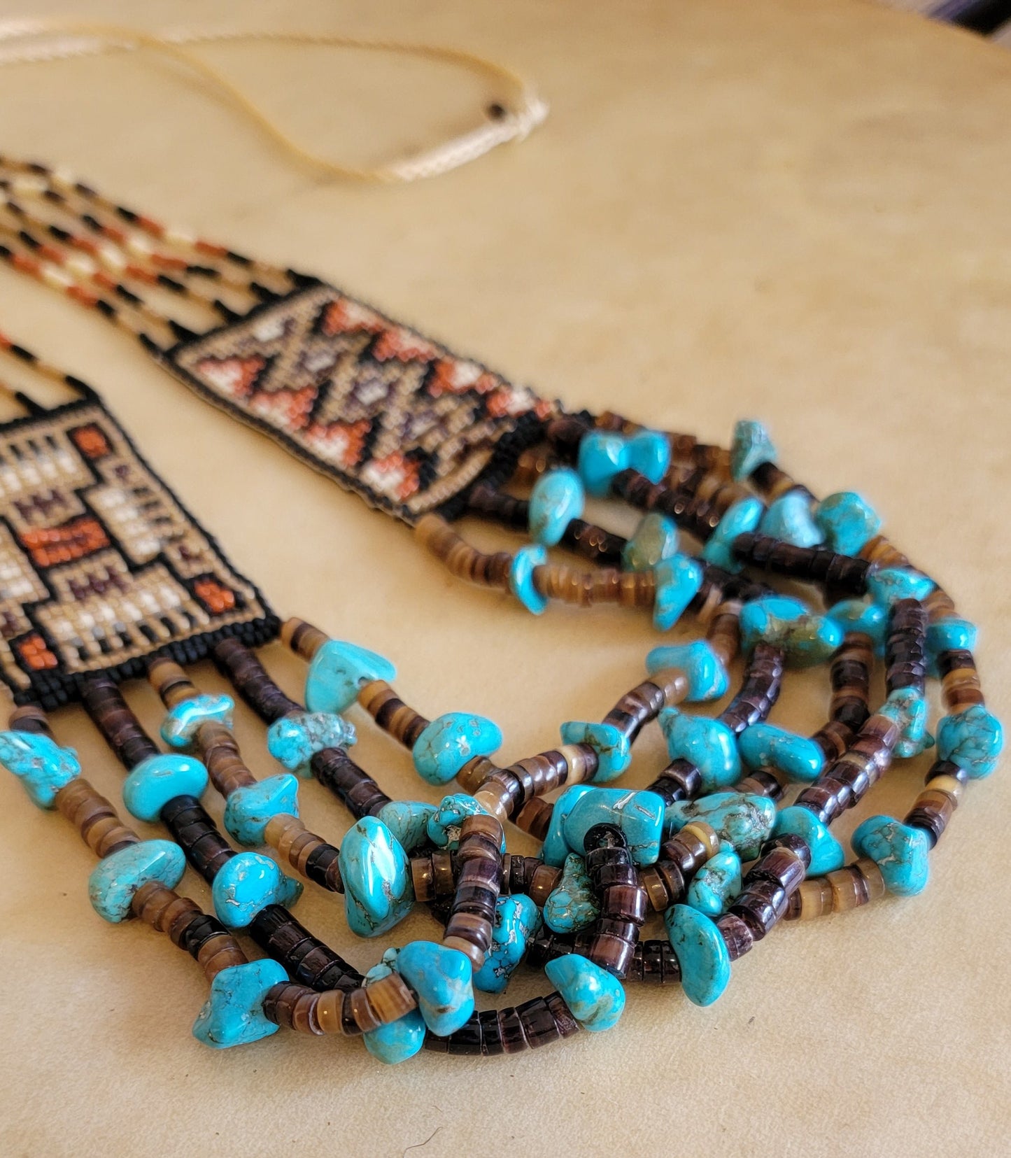 Navajo Turquoise and Beaded Rugs Unique Indian Beadwork Necklace Jewelry