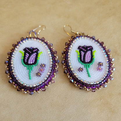 Cut Glass Elegant Beaded Floral Earrings Indian Beadwork