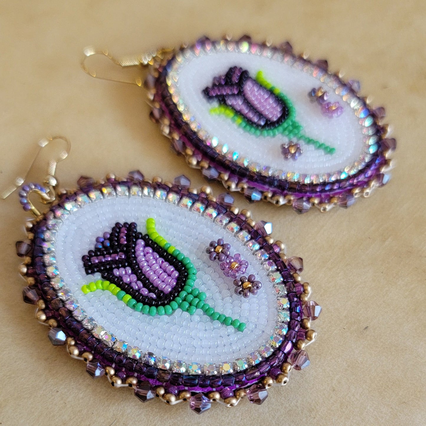 Cut Glass Elegant Beaded Floral Earrings Indian Beadwork