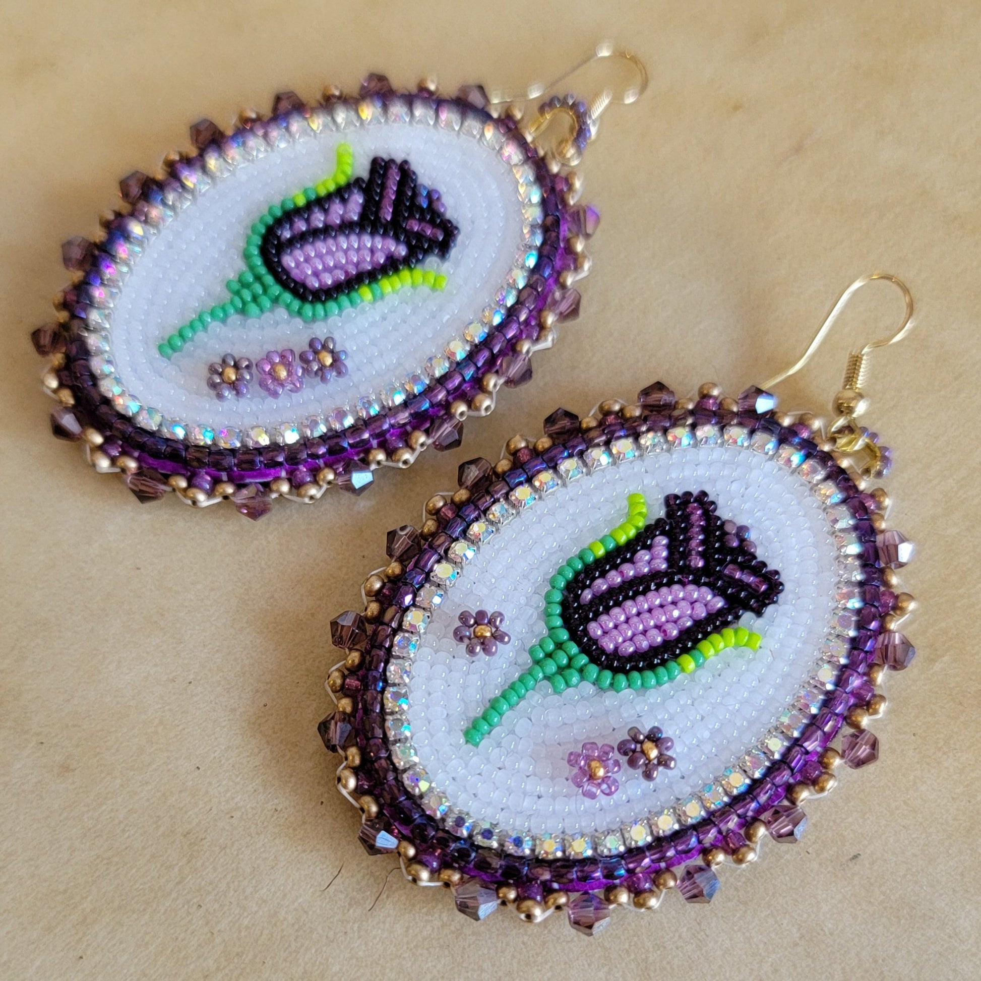 Cut Glass Elegant Beaded Floral Earrings Indian Beadwork