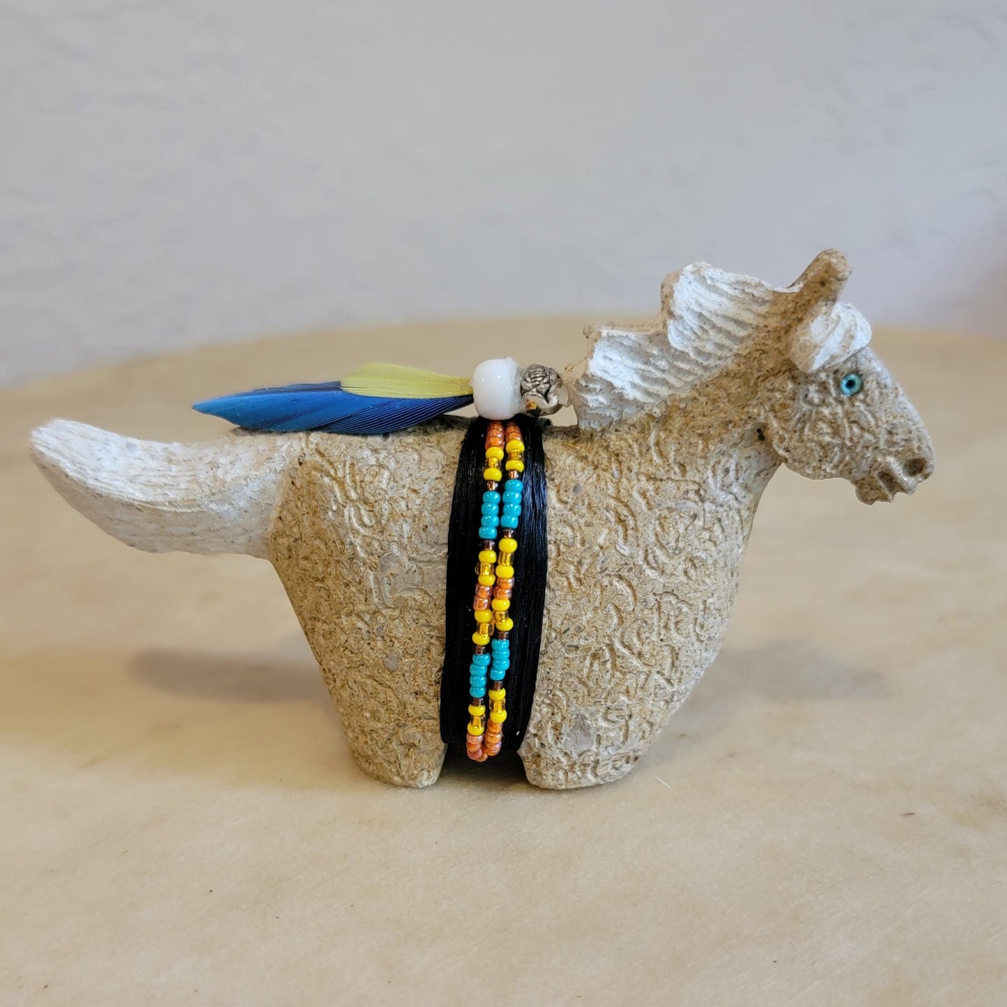 Navajo Two Toned Mottled Alabaster Running Horse Zuni Fetish