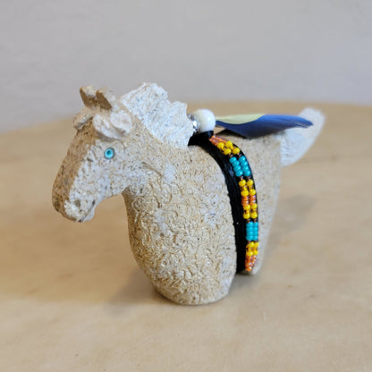 Navajo Two Toned Mottled Alabaster Running Horse Zuni Fetish