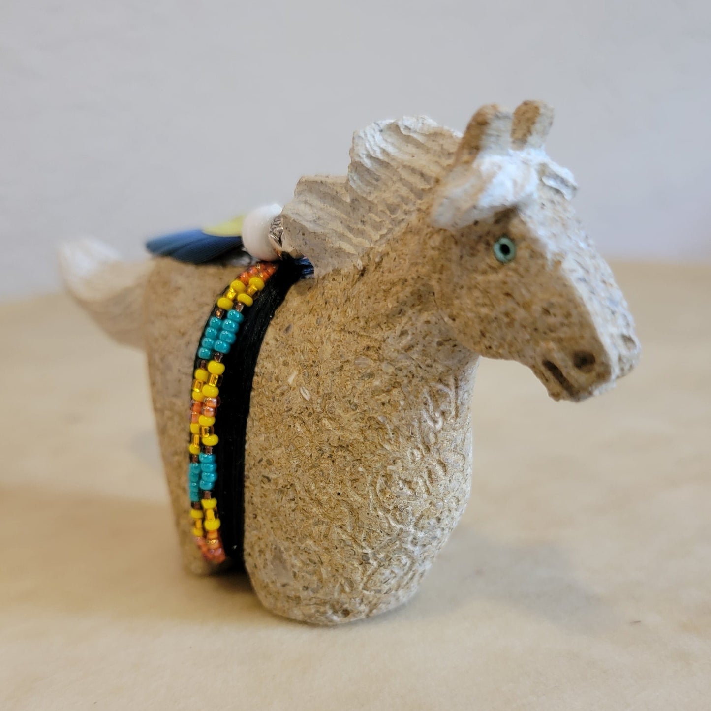 Navajo Two Toned Mottled Alabaster Running Horse Zuni Fetish