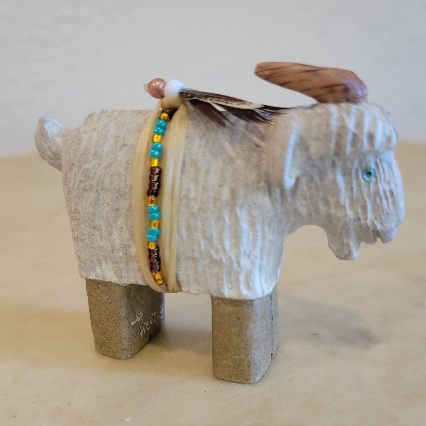 Navajo Billy Goat w/Beautiful Seed Bead Wrap Zuni Fetish