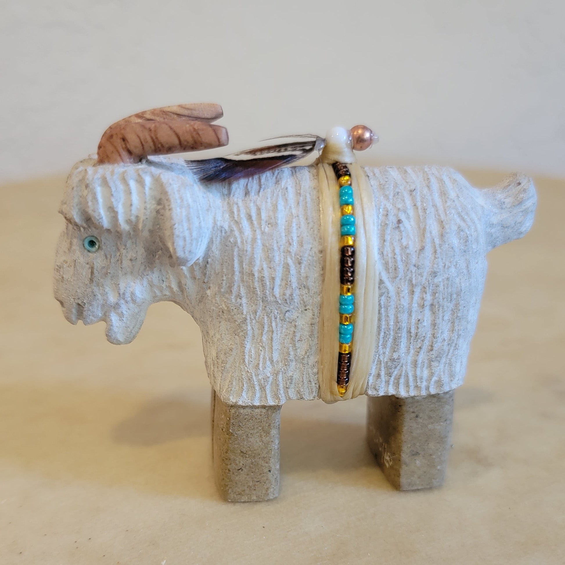 Navajo Billy Goat w/Beautiful Seed Bead Wrap Zuni Fetish