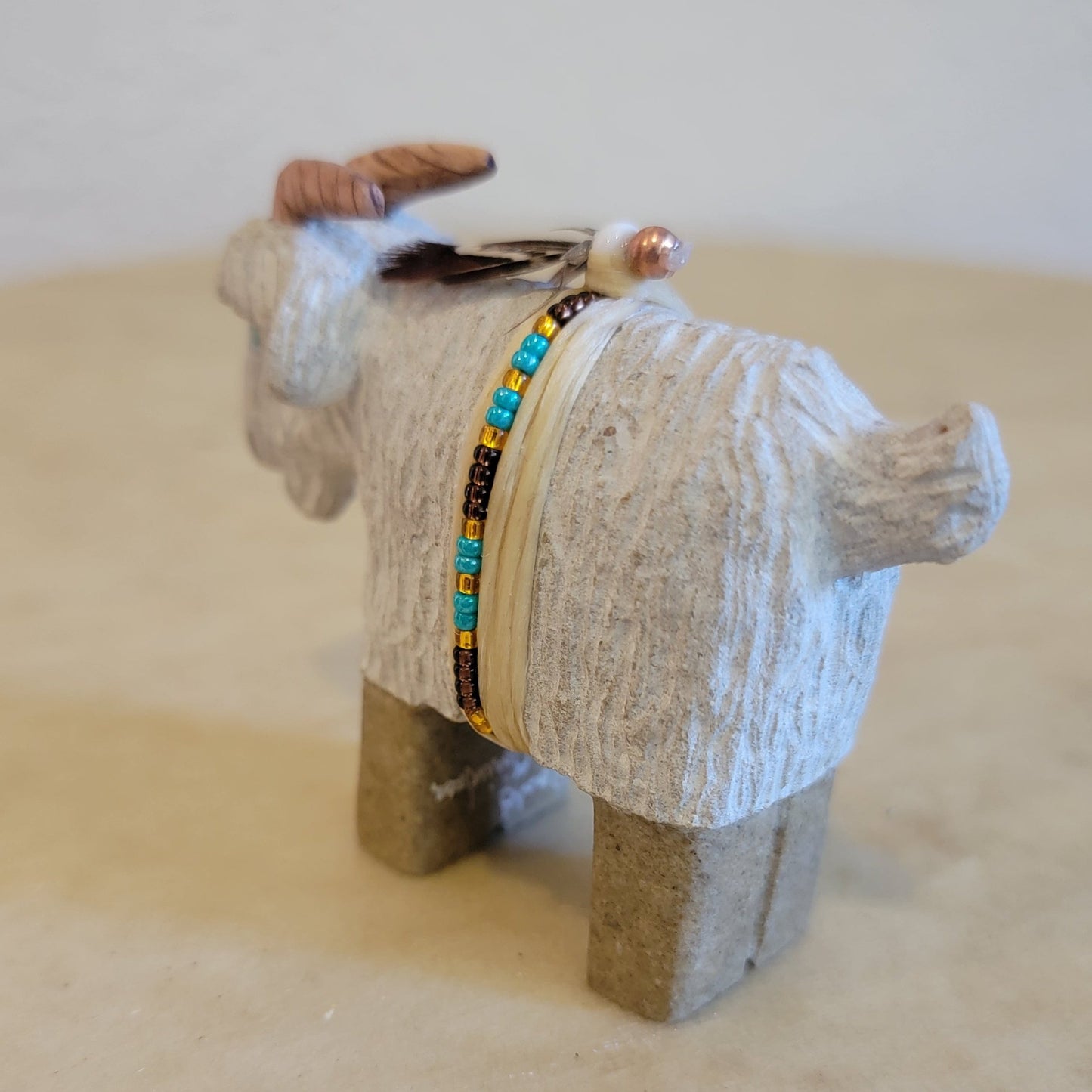 Navajo Billy Goat w/Beautiful Seed Bead Wrap Zuni Fetish