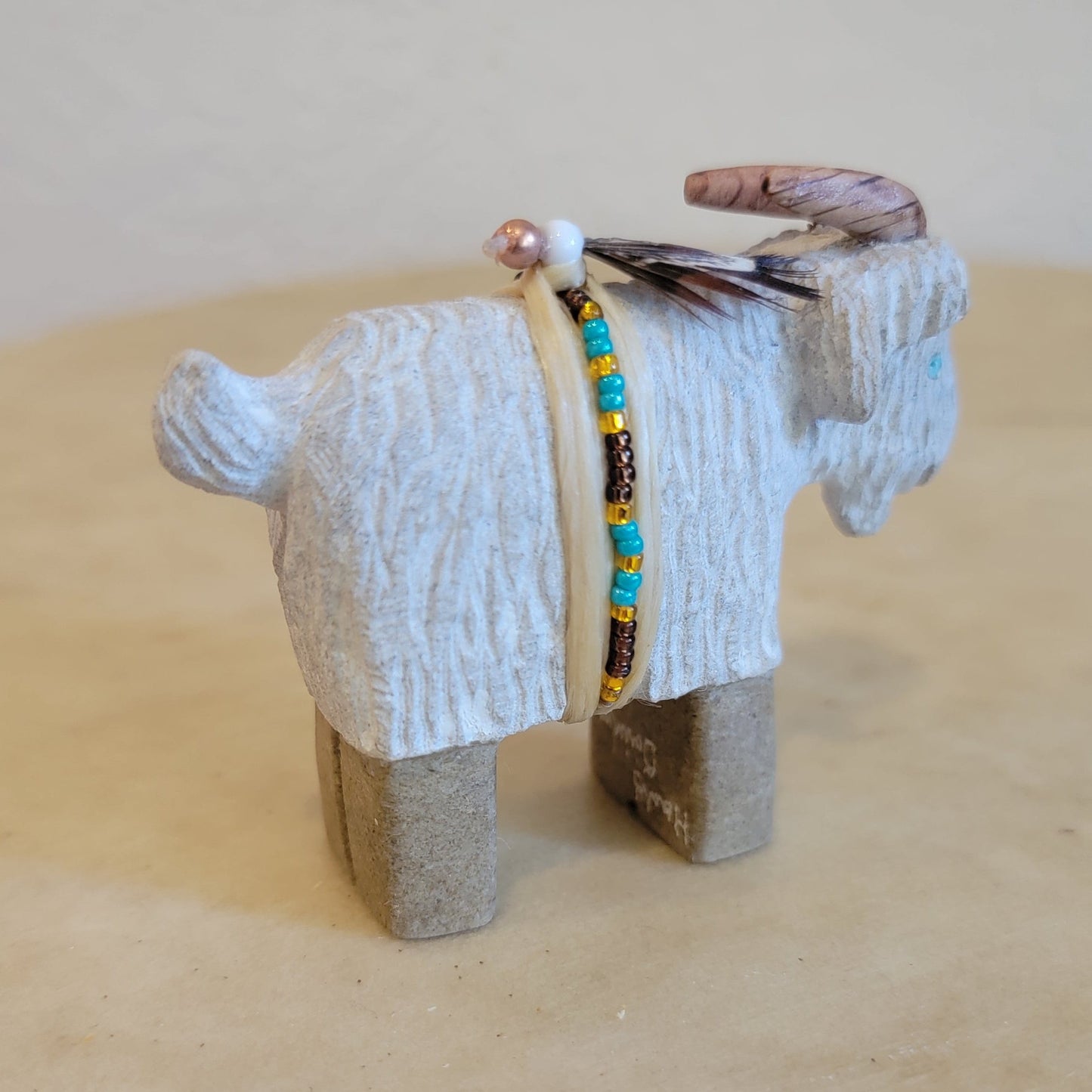 Navajo Billy Goat w/Beautiful Seed Bead Wrap Zuni Fetish