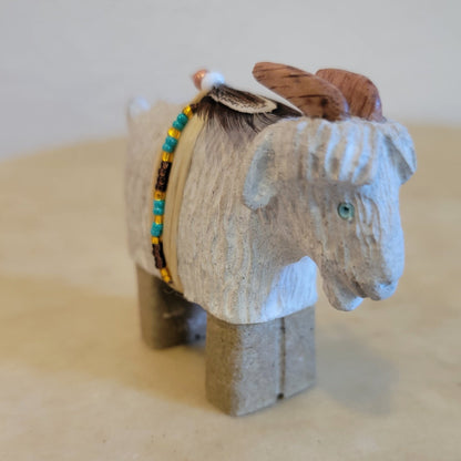 Navajo Billy Goat w/Beautiful Seed Bead Wrap Zuni Fetish