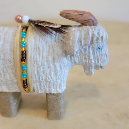 Navajo Billy Goat w/Beautiful Seed Bead Wrap Zuni Fetish