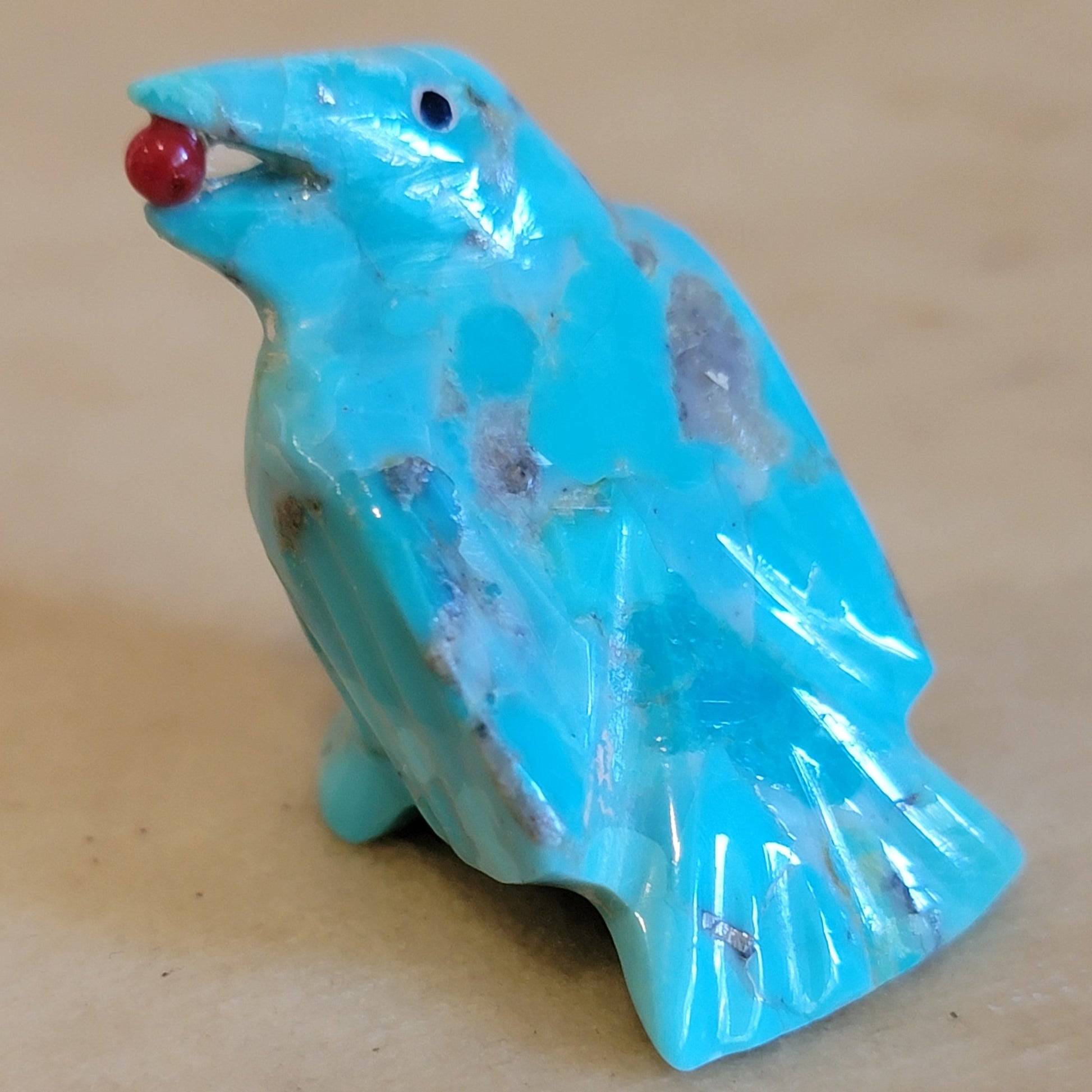 Turquoise Raven w/ Berry in Mouth Zuni Fetish