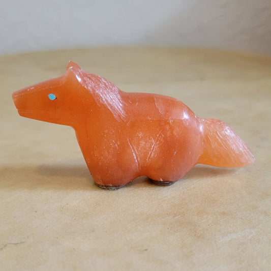 Brilliant Orange Alabaster Healing Horse Zuni Fetish