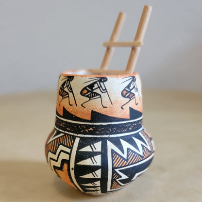 Miniature Acoma Pueblo Pottery w/Fine Line Designs and Kiva Ladder