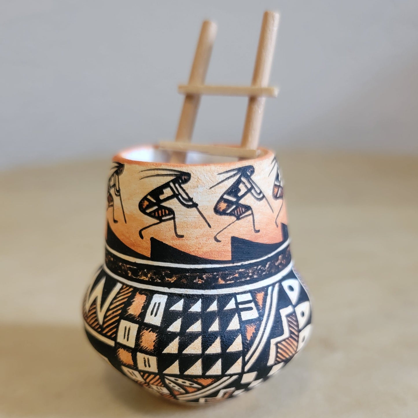 Miniature Acoma Pueblo Pottery w/Fine Line Designs and Kiva Ladder