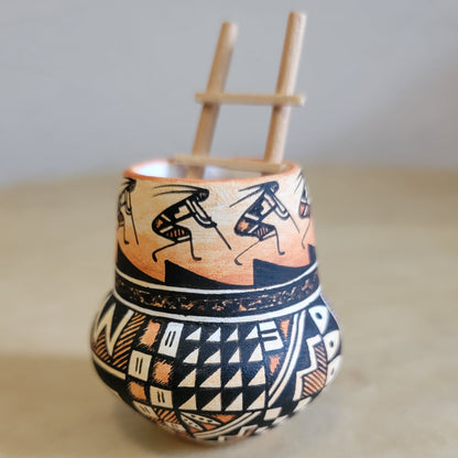 Miniature Acoma Pueblo Pottery w/Fine Line Designs and Kiva Ladder