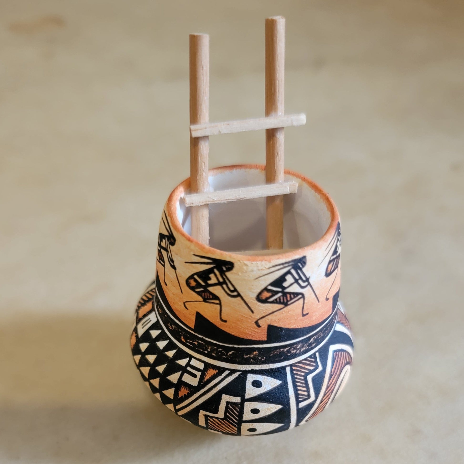 Miniature Acoma Pueblo Pottery w/Fine Line Designs and Kiva Ladder