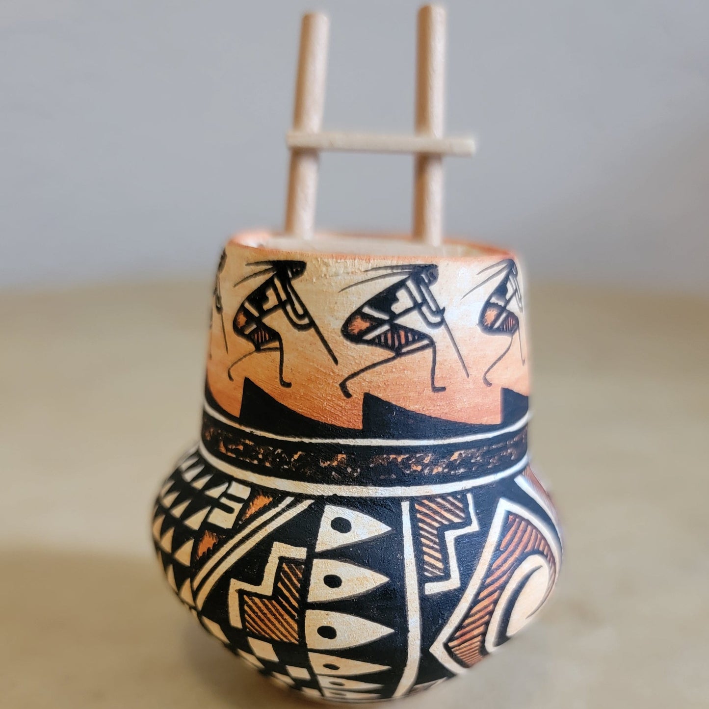 Miniature Vintage Acoma Pueblo Pottery w/Fine Line Designs and Kiva Ladder