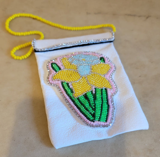 Beautiful Beaded Floral Pouch with Handle Indian Beadwork