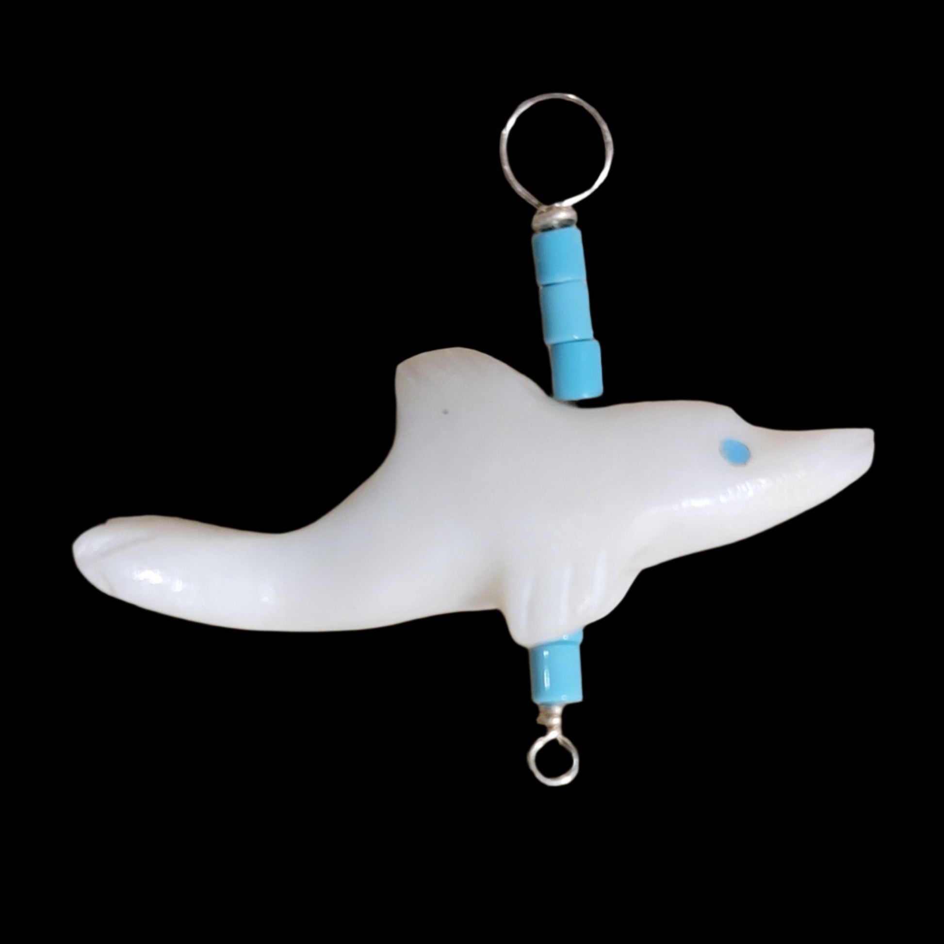 White Marble Dolphin Zuni Fetish Pendant Indian Jewelry