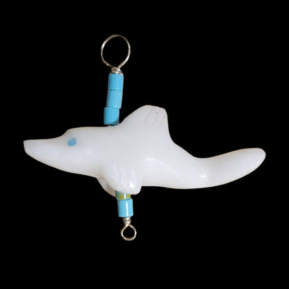 White Marble Dolphin Zuni Fetish Pendant Indian Jewelry