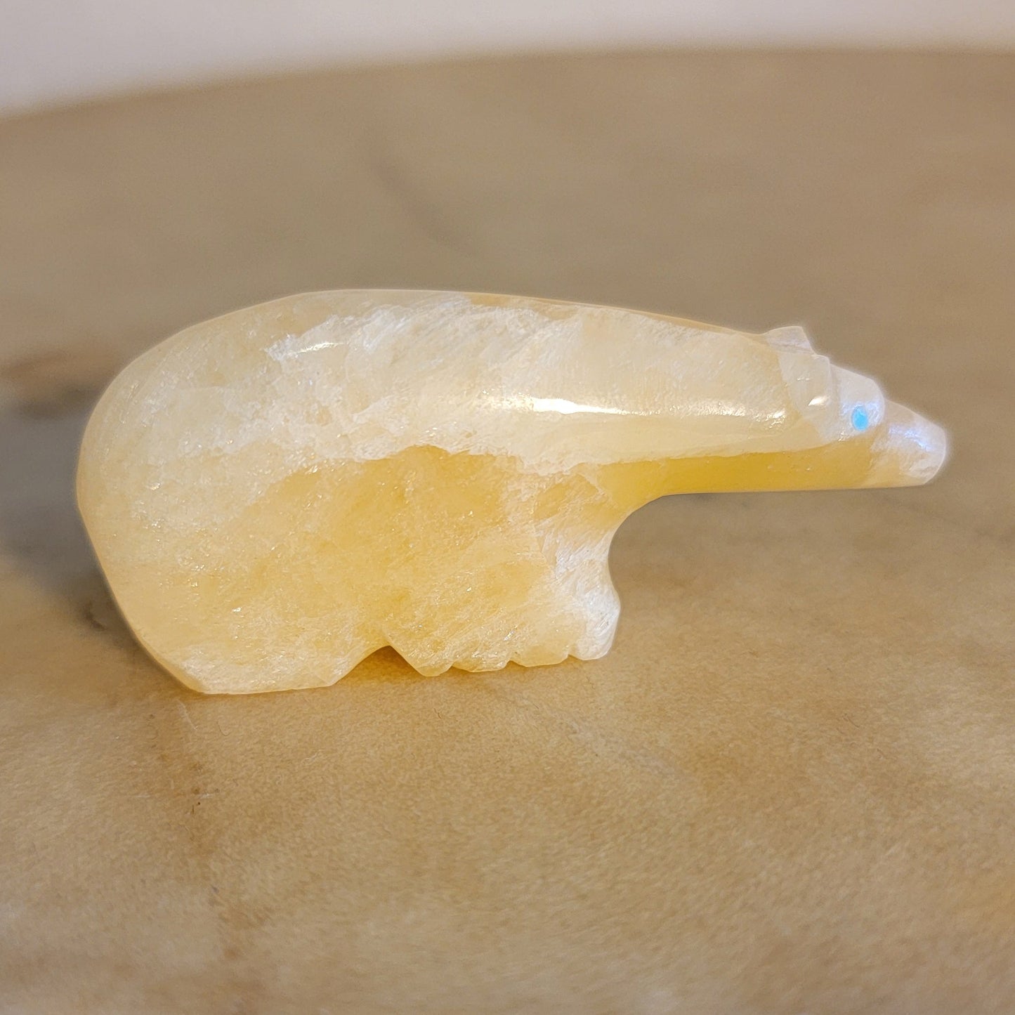 Calcite Long Necked Inlaid Bear Zuni Fetish